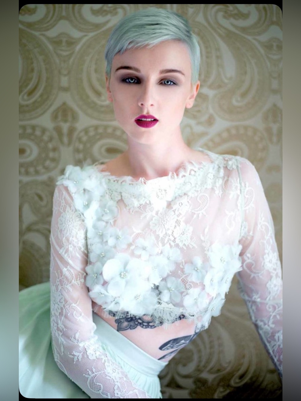 Designer Wedding Dress Green Silk Designer Bowen Dryden Dramatic NEW 12 8